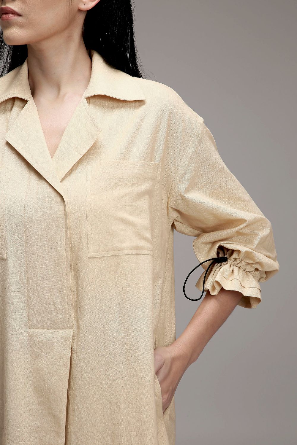 Egg-Shell Elasticated Shirt Dress