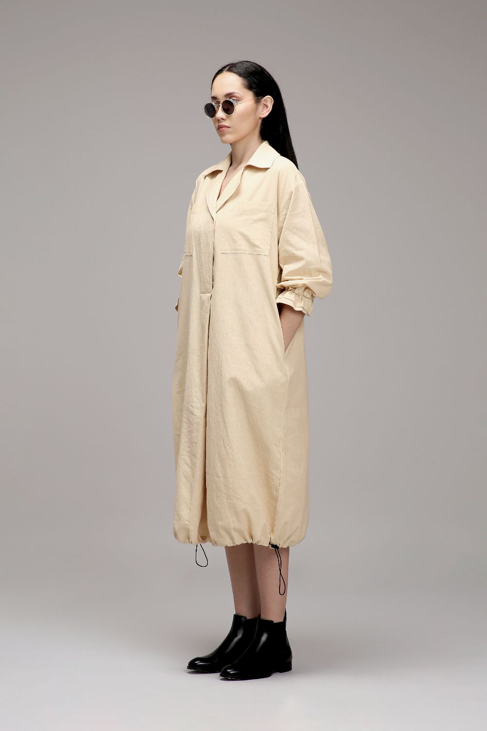 Egg-Shell Elasticated Shirt Dress