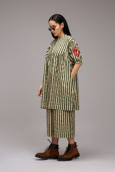 Egg-Shell Green Striped Capre Pants