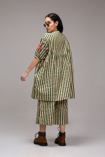 Egg-Shell Green Striped Short Acra Tunic Set (2 PCS)