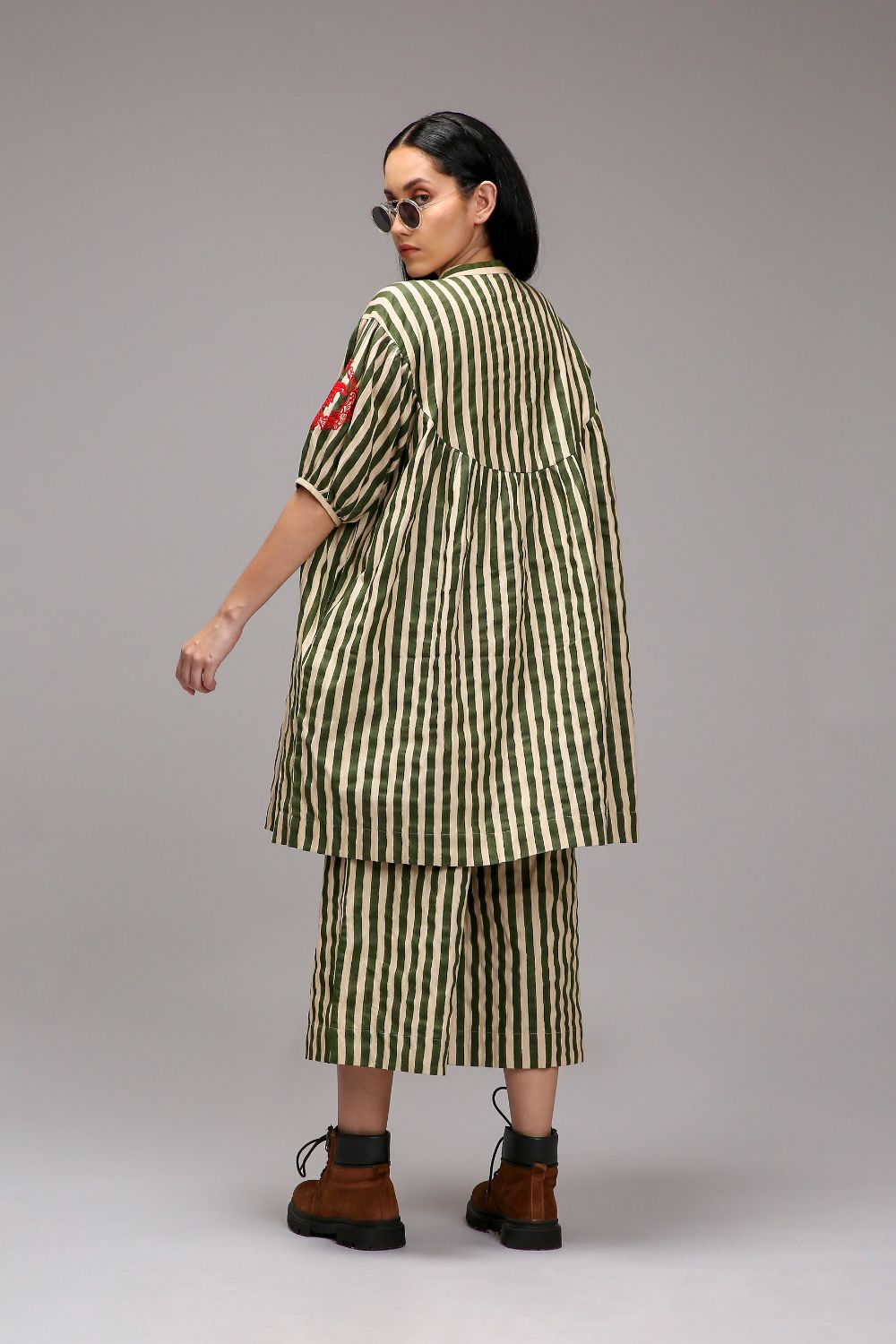 Egg-Shell Green Striped Short Acra Tunic