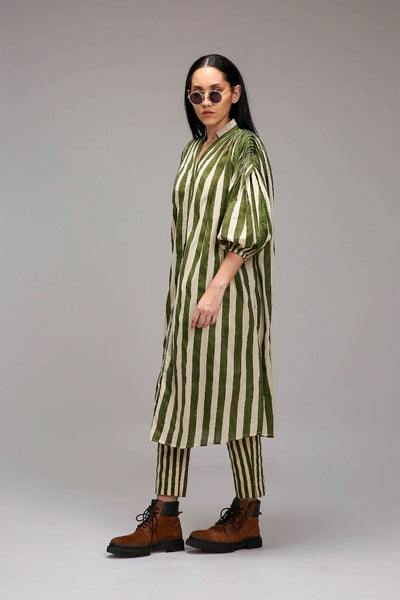 Egg-Shell Green Striped Baha Tunic Set (2 PCS)