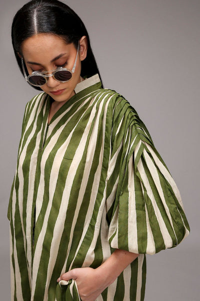 Egg-Shell Green Striped Baha Tunic Set (2 PCS)
