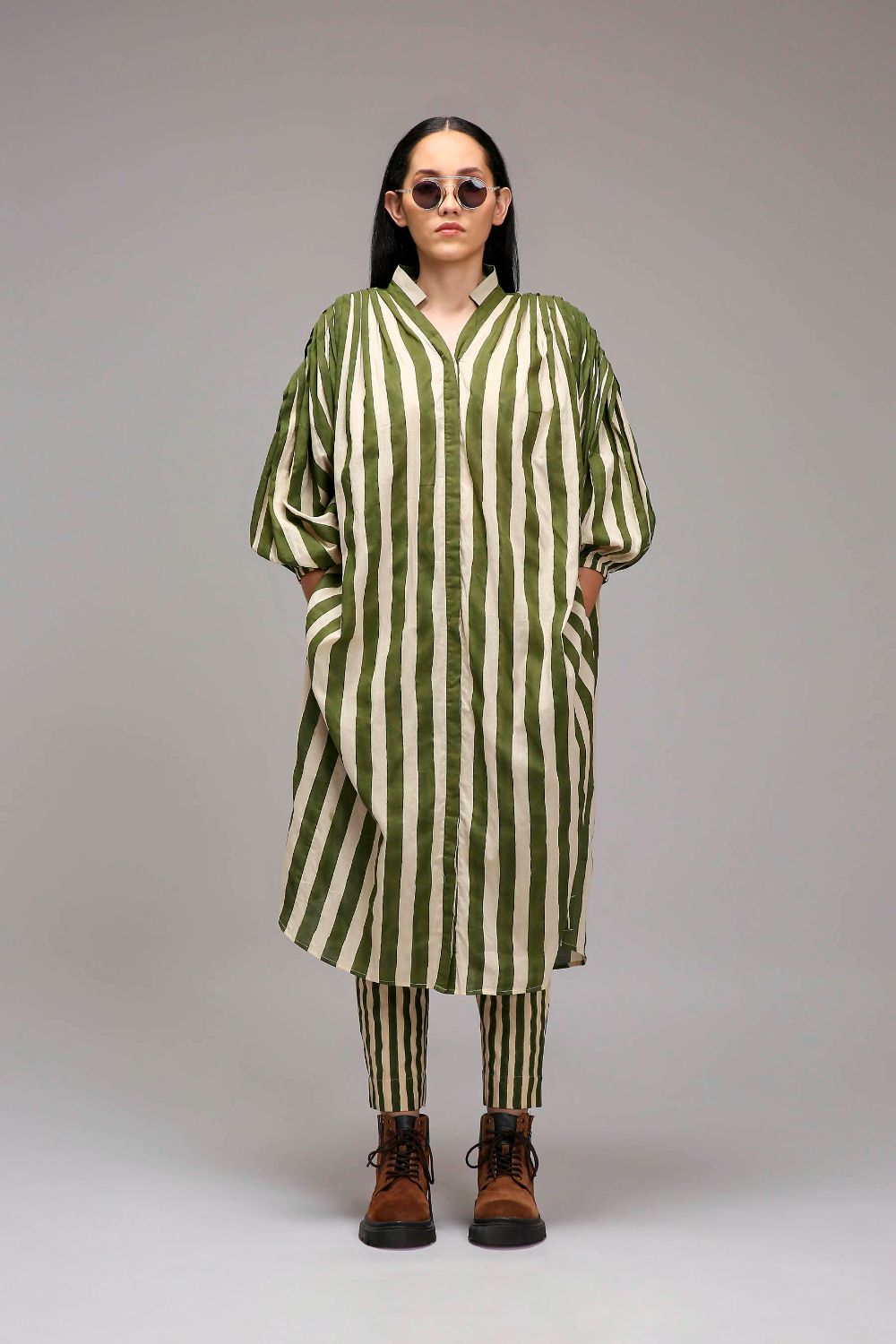 Egg-Shell Green Striped Baha Tunic