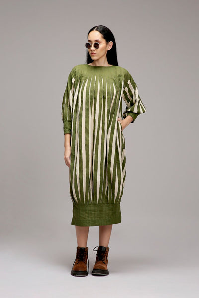 Egg-Shell Green Striped Balloon Dress