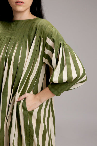 Egg-Shell Green Striped Balloon Dress