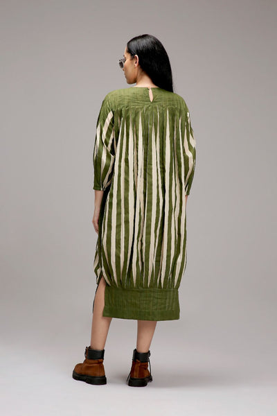 Egg-Shell Green Striped Balloon Dress