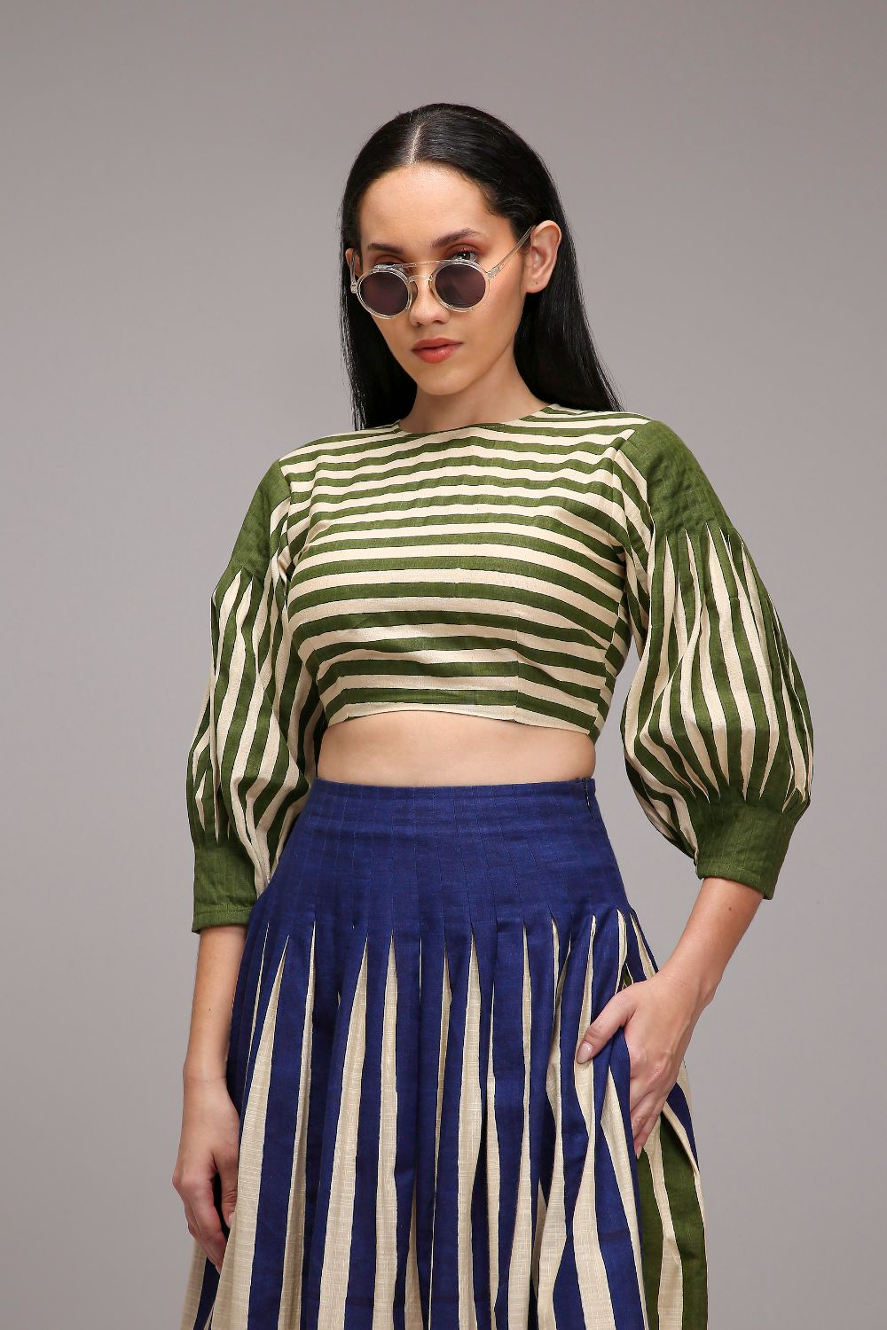 Egg-Shell Green Striped Crop Top