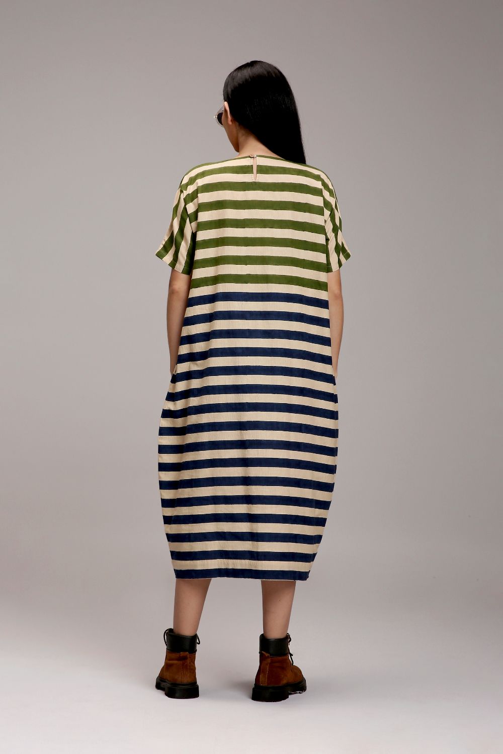 Egg-Shell Green & Blue Dual Striped Dress