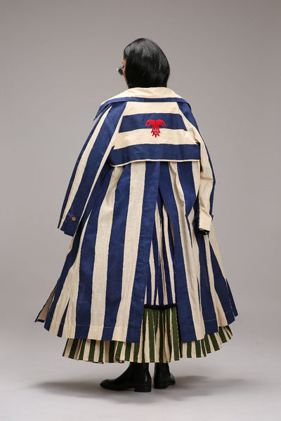 Egg-Shell Trench Bodysuit Dual Striped Skirt Set (3 PCS)