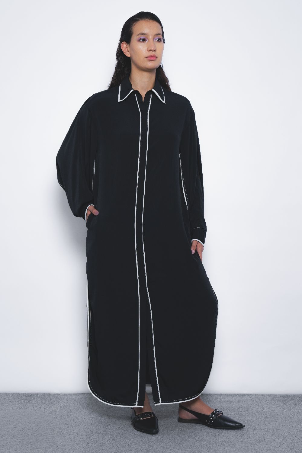 Elian Crepe Shirt Dress - Black and White