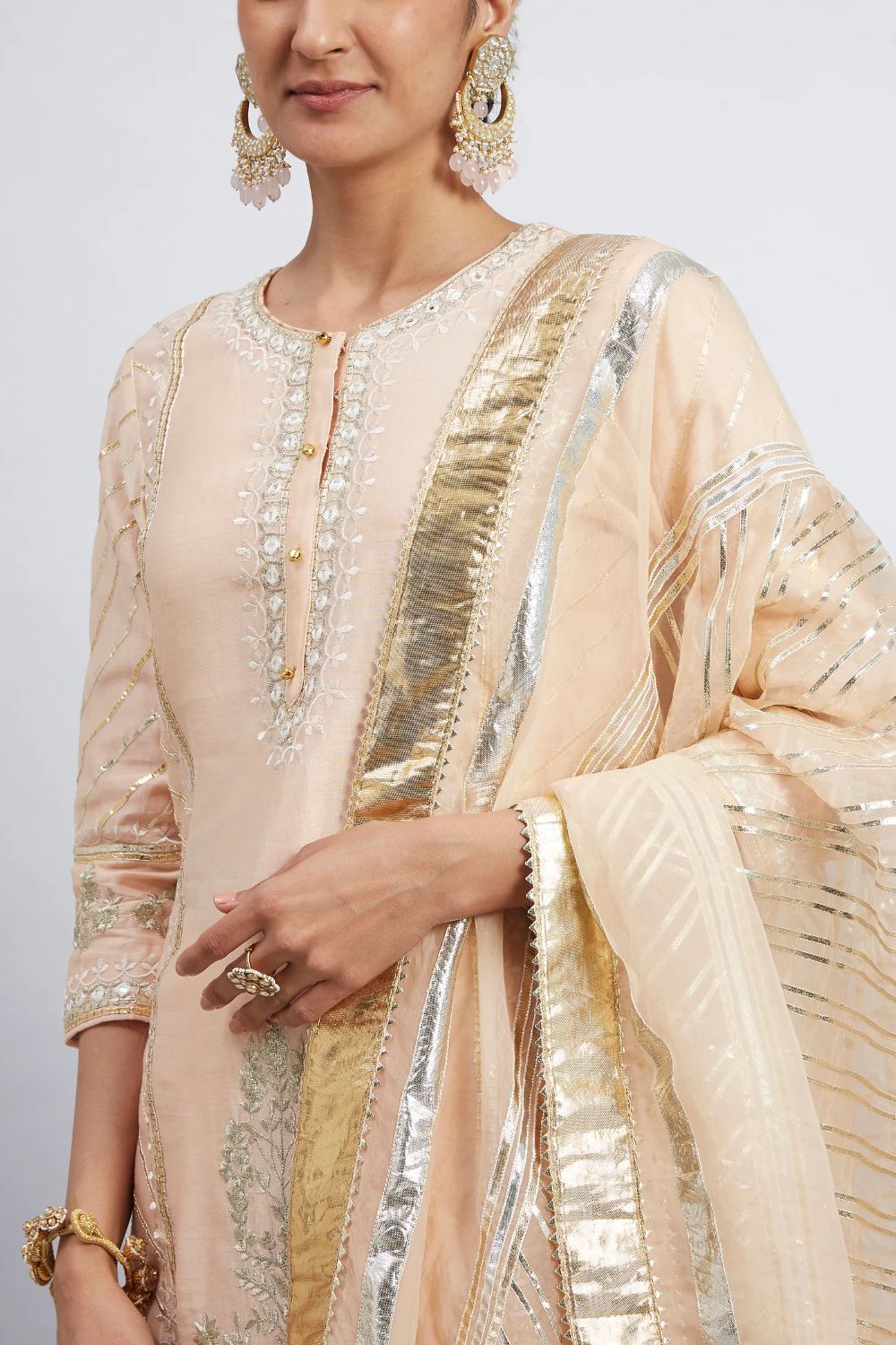 Eliza Kurta with garara and dupatta-Eliza - Peach Chanderi Silk Kurta and Garara Set with Organza dupatta