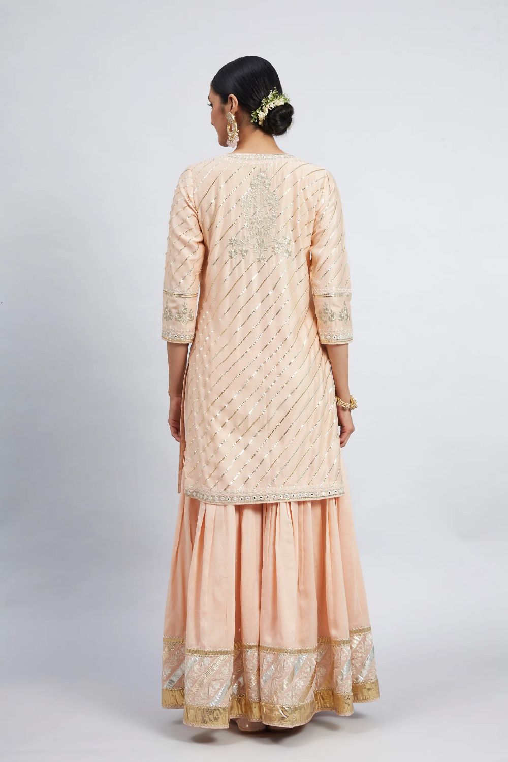 Eliza Kurta with garara and dupatta-Eliza - Peach Chanderi Silk Kurta and Garara Set with Organza dupatta
