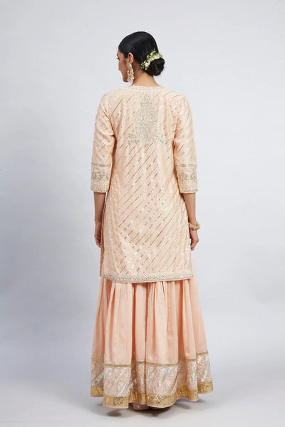 Eliza Kurta with garara and dupatta-Eliza - Peach Chanderi Silk Kurta and Garara Set with Organza dupatta