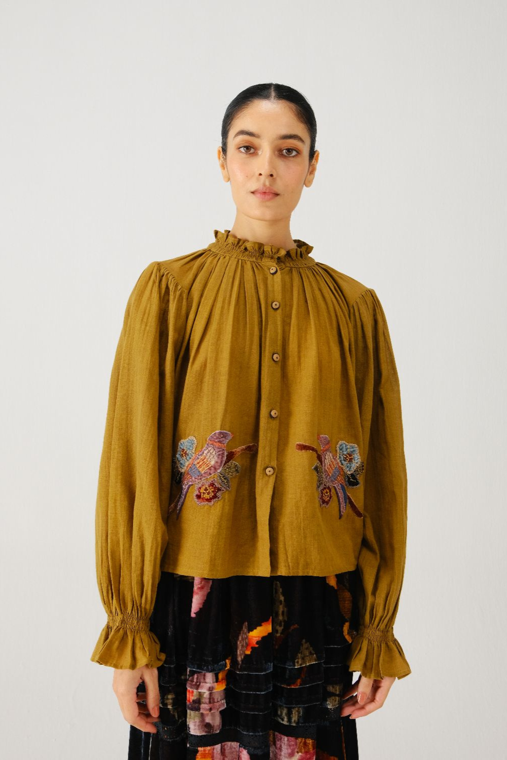 Elsa top-Olive parrot emb.