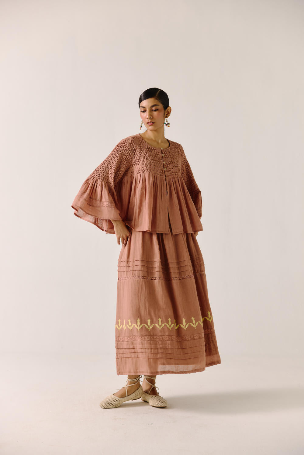 Emily Skirt-Peach Block print