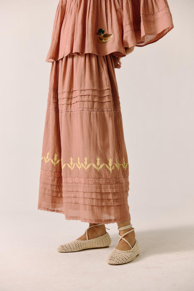 Emily Skirt-Peach Block print