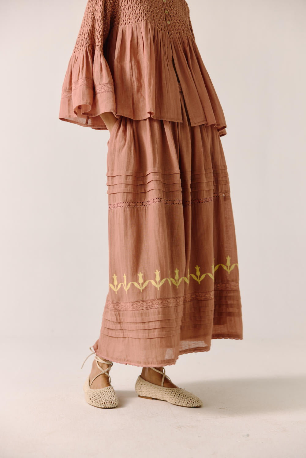 Emily Skirt-Peach Block print