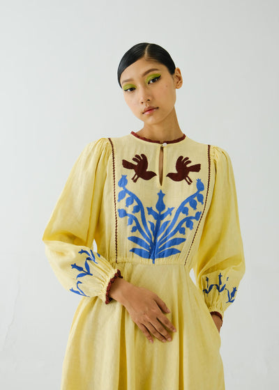 Emma Dress-Butter Yellow Bird Applique
