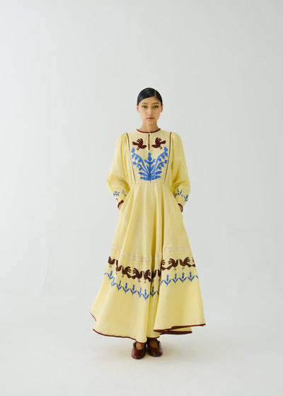 Emma Dress-Butter Yellow Bird Applique