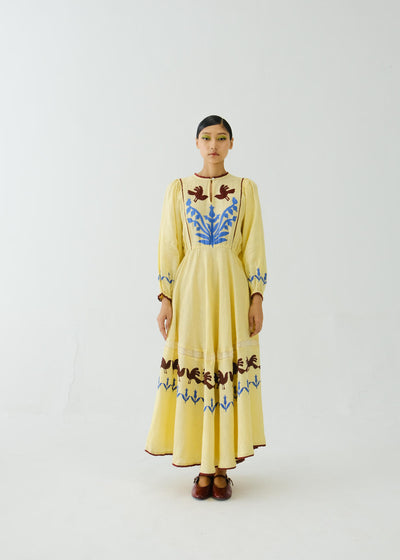 Emma Dress-Butter Yellow Bird Applique
