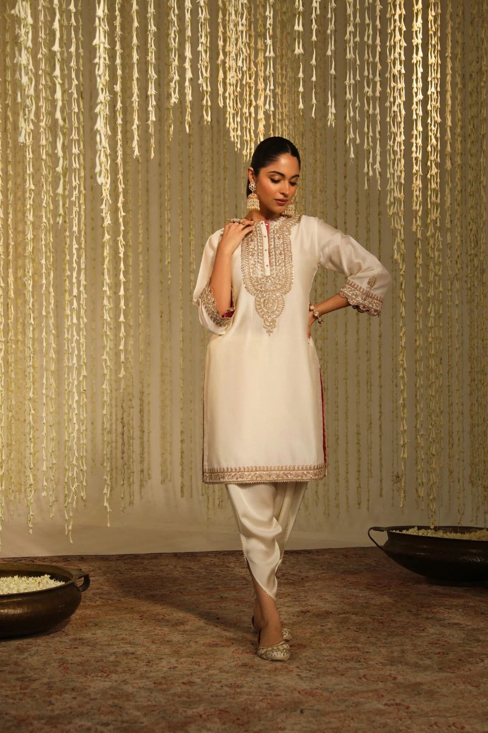 Enisa Straight kurta with Dhoti-Daisy Ivory