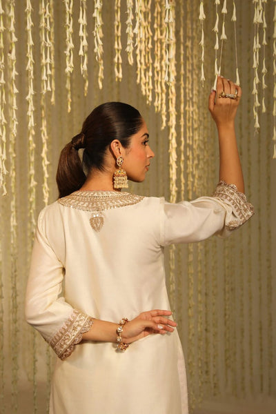 Enisa Straight kurta with Dhoti-Daisy Ivory