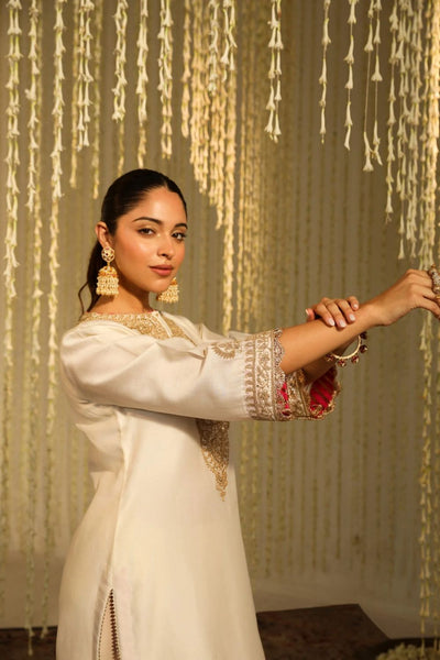 Enisa Straight kurta with Dhoti-Daisy Ivory
