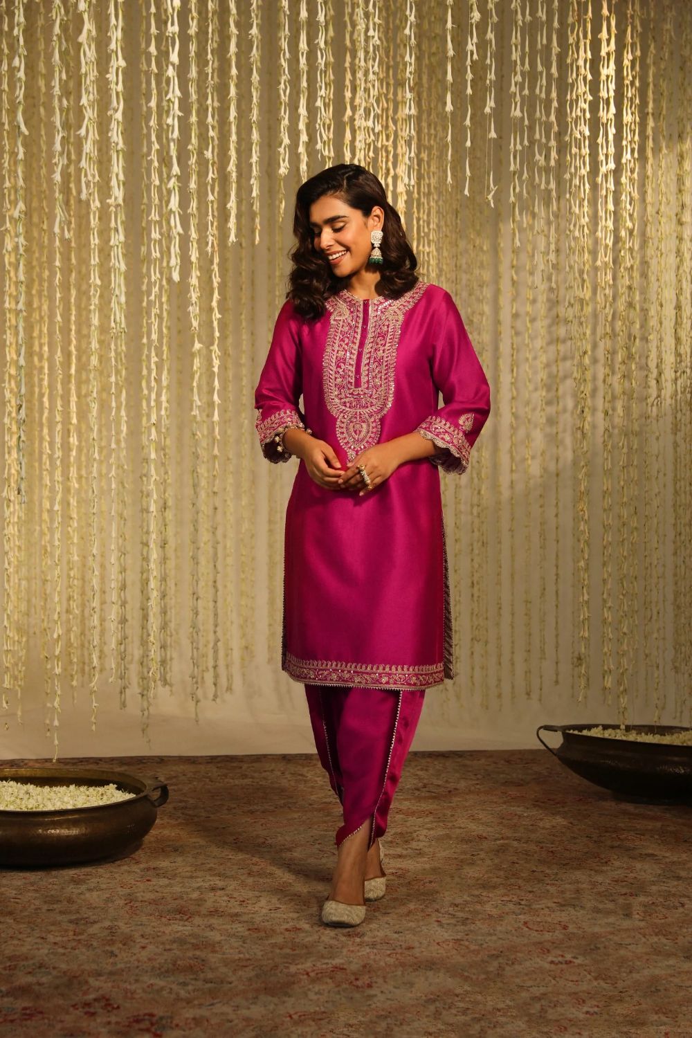 Enisa Straight kurta with Dhoti-Hotpink
