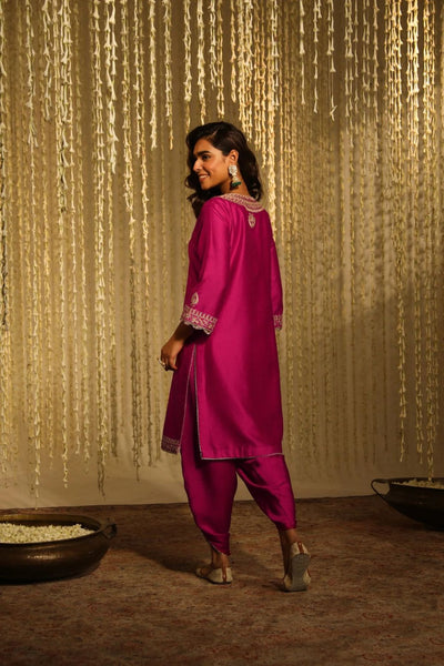 Enisa Straight kurta with Dhoti-Hotpink
