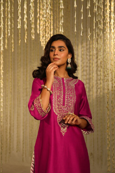Enisa Straight kurta with Dhoti-Hotpink