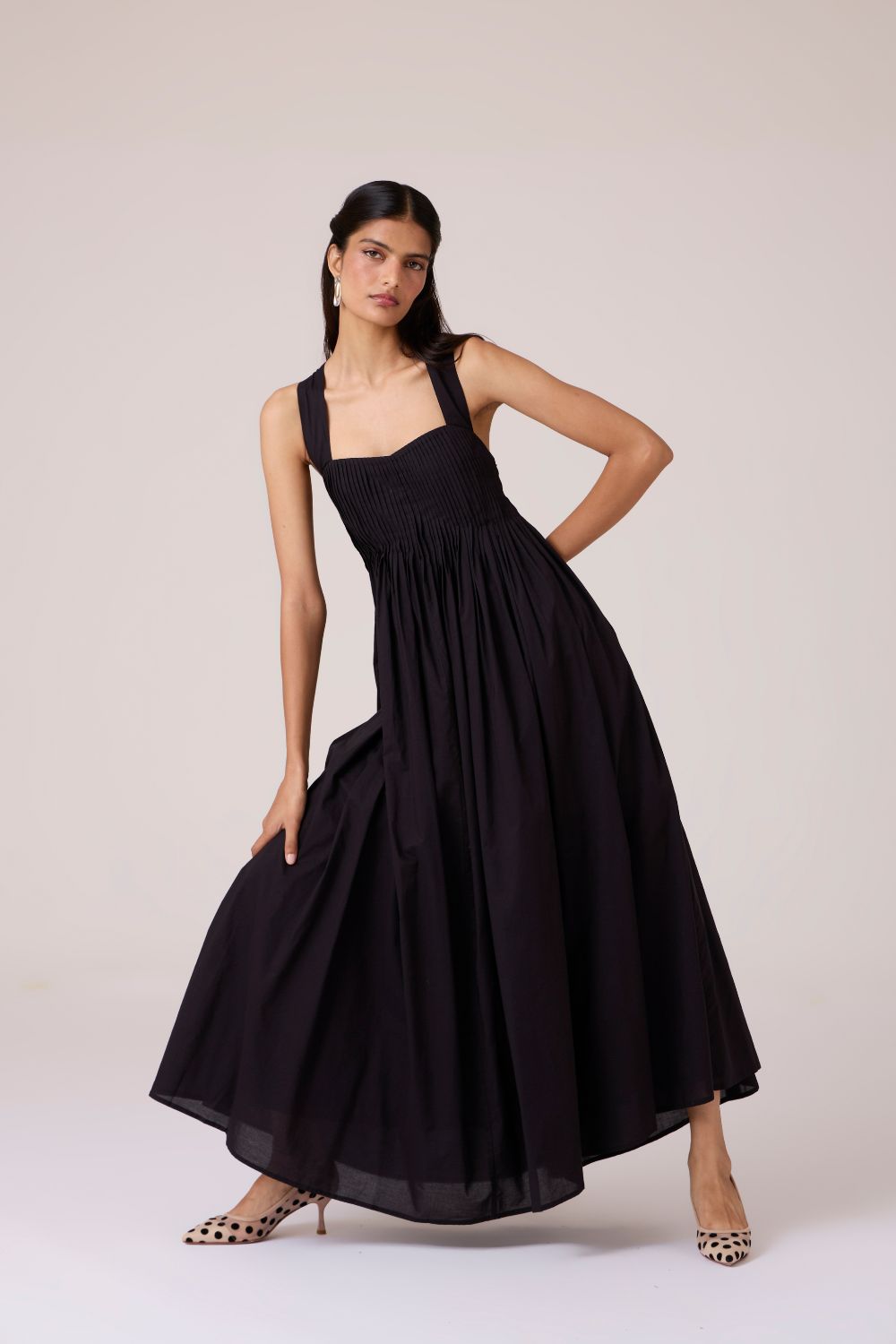 Erato Black Pleated Dress