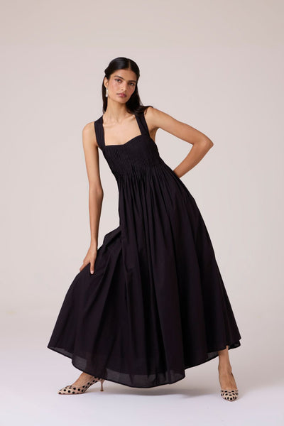 Erato Black Pleated Dress