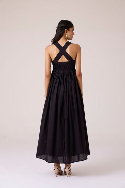 Erato Black Pleated Dress