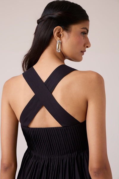 Erato Black Pleated Dress