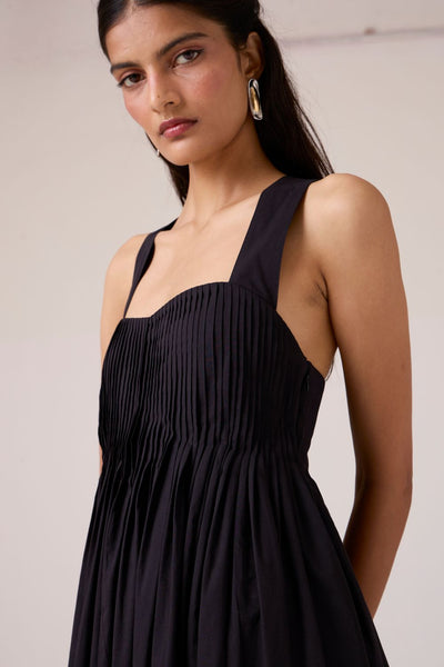Erato Black Pleated Dress
