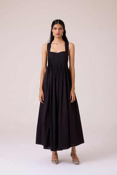 Erato Black Pleated Dress