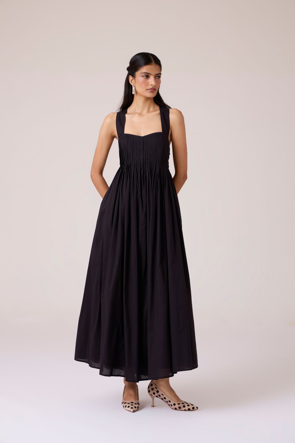 Erato Black Pleated Dress