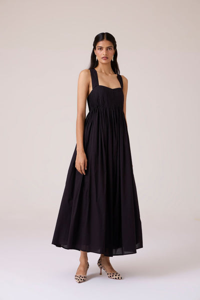 Erato Black Pleated Dress