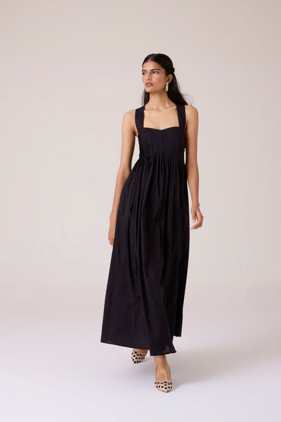 Erato Black Pleated Dress