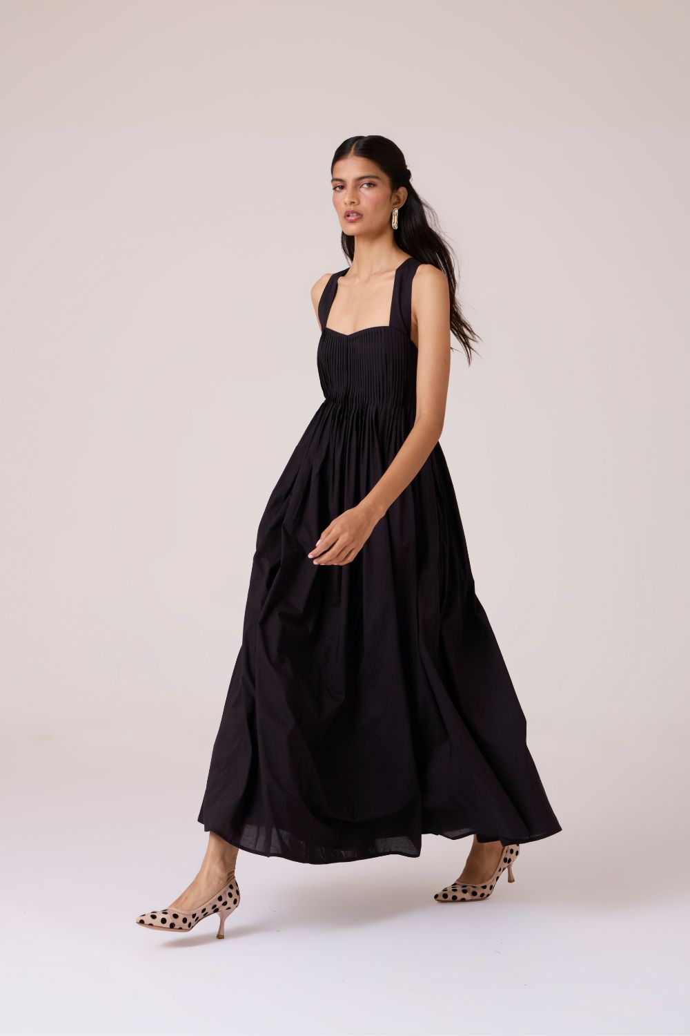 Erato Black Pleated Dress