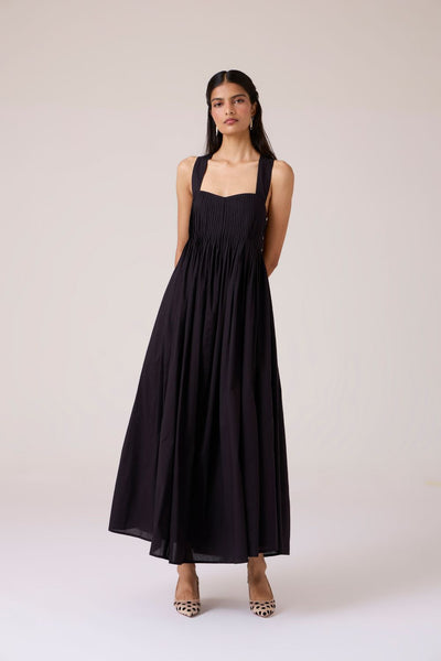 Erato Black Pleated Dress