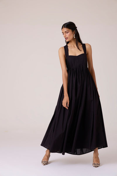 Erato Black Pleated Dress