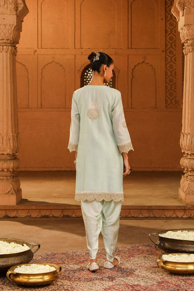 Ernika Short kurta with dhoti-Misty Green