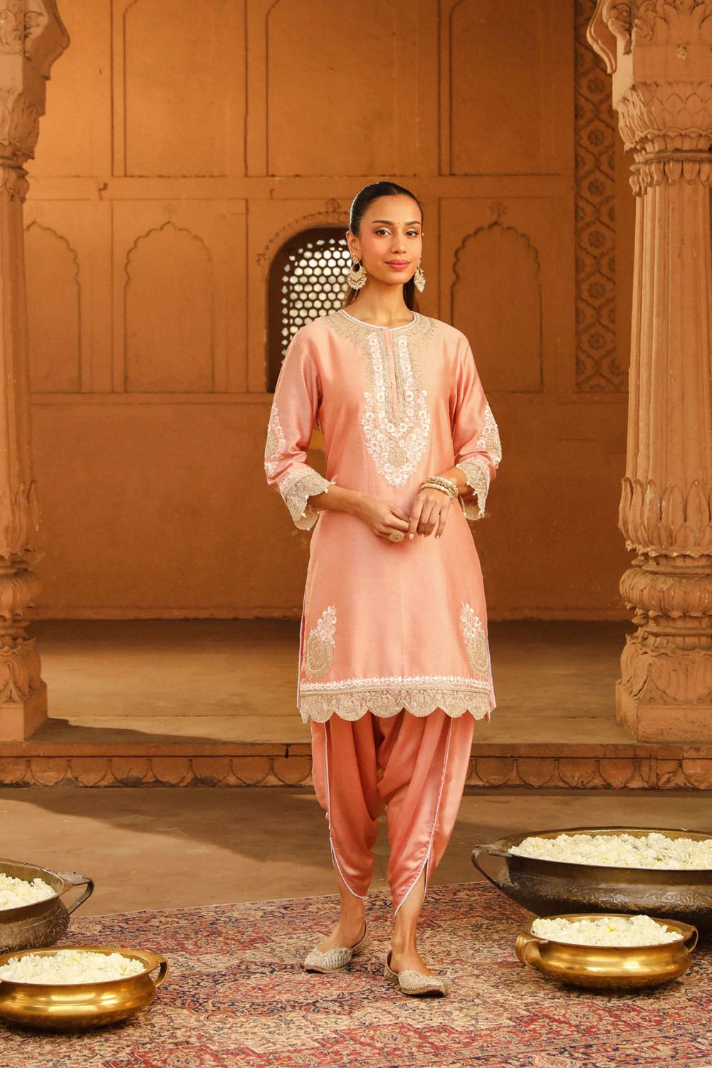 Ernika Short kurta with dhoti-Off-Rose