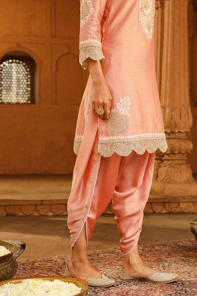 Ernika Short kurta with dhoti-Off-Rose