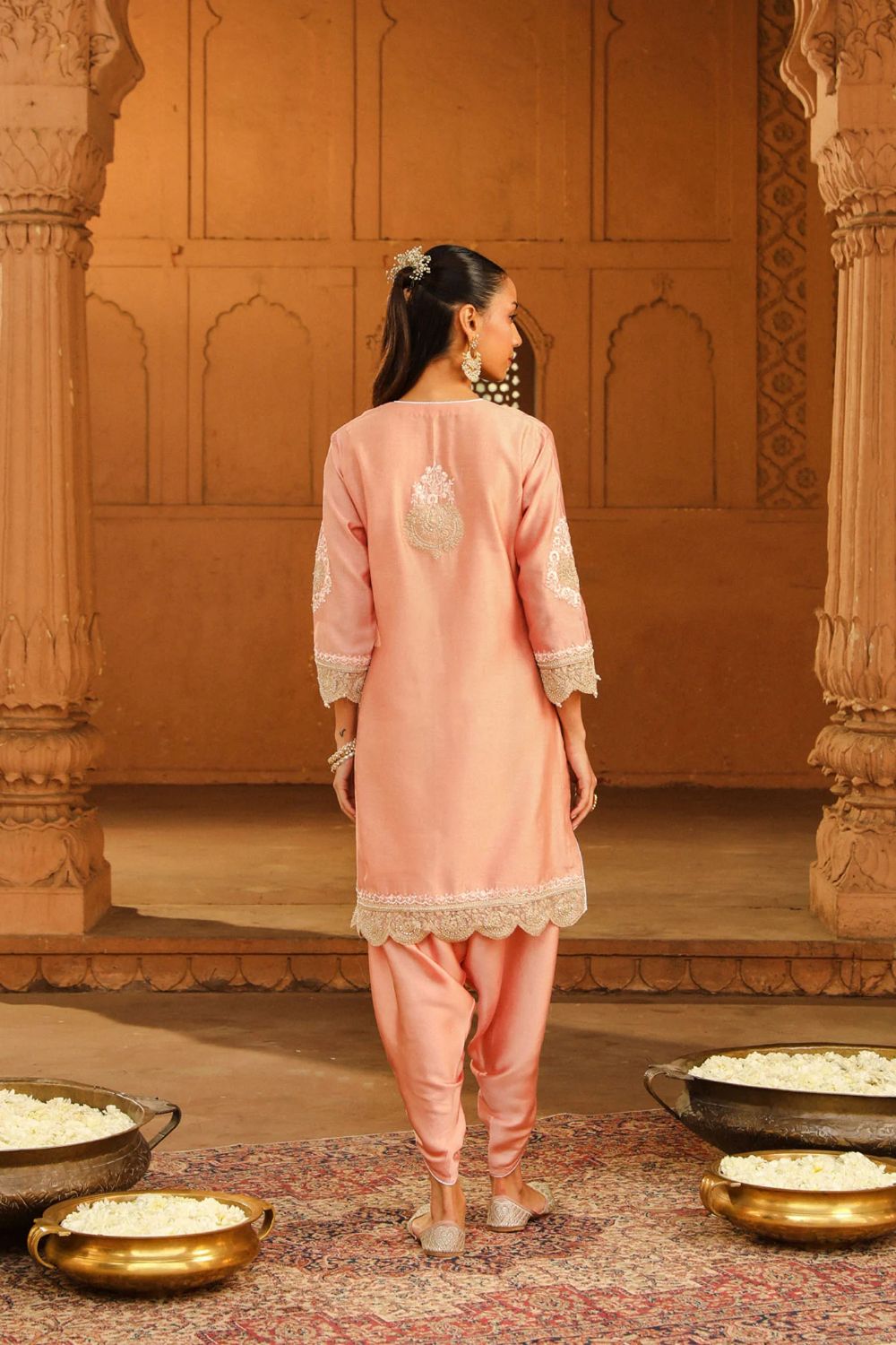 Ernika Short kurta with dhoti-Off-Rose