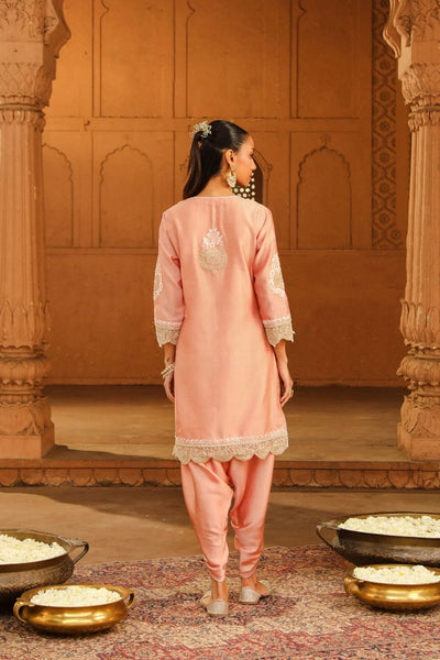 Ernika Short kurta with dhoti-Off-Rose