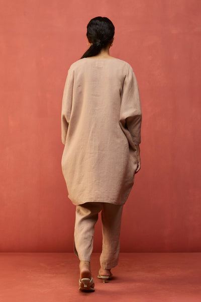 Etsu Yoke Linen Kurta - Dusty Rose