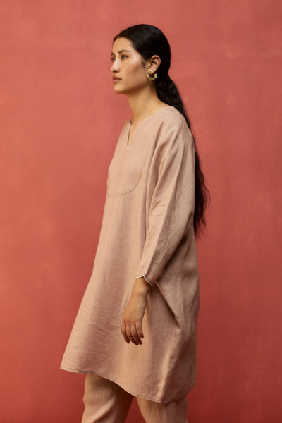 Etsu Yoke Linen Kurta - Dusty Rose